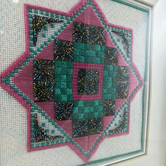 Geometric Mandala Needlepoint Embroidery Picture Framed Fiber Art by L Skulski - Picture 2 of 9